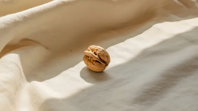 Whole walnut with long sharp shadow &ndash; Perfect for fall harvest themes, minimalist home decor, or snack brand marketing.