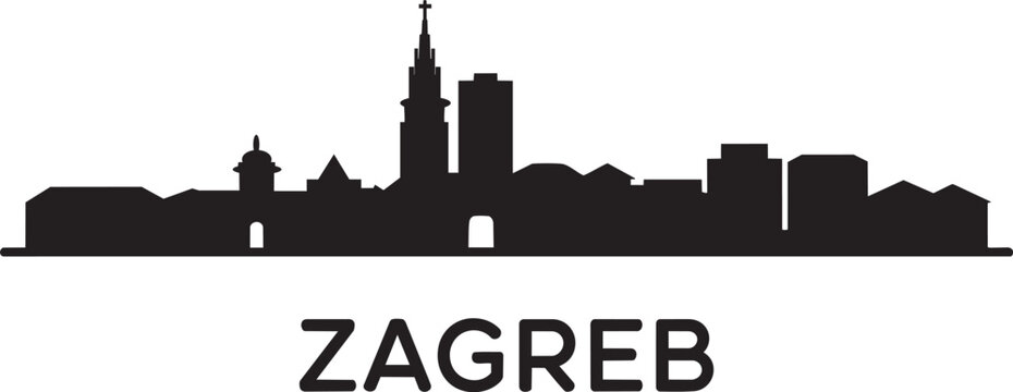 Zagreb city skyline silhouette vector illustration featuring prominent buildings and architectural