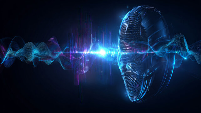 vector illustration of smart voice assistant technology artificial intelligence concept, audio wave background.