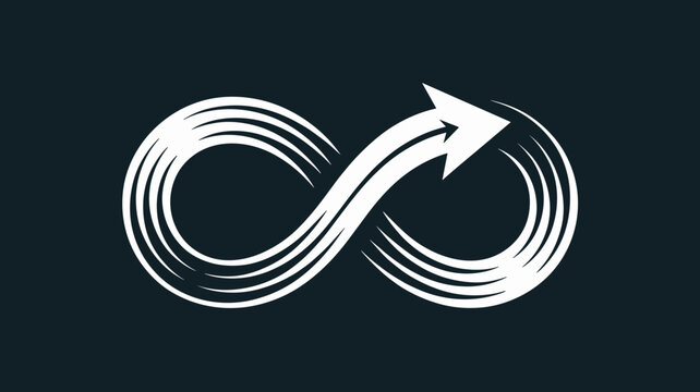 White arrow forming infinite loop on black &ndash; Perfect for brand continuity, sustainable systems, or eternal cycle concepts.