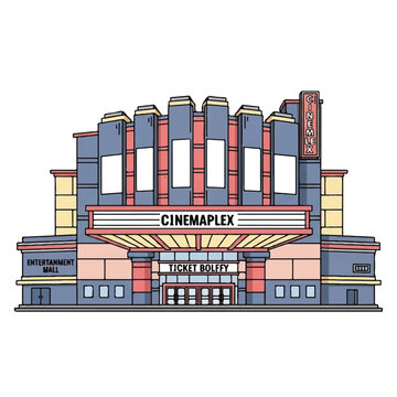Cinema Building with Marquee Sign.