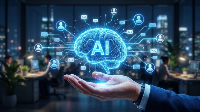 AI-integrated ERP system and machine learning&ndash;based automation. Data-driven predictive analytics. Businessperson using laptop computer to manage
        ...