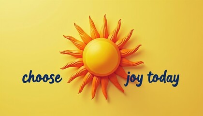 Obraz premium Radiant sun graphic with text choose joy today. Bright yellow background. Symbolizes happiness, optimism, and positive mindset. Motivational quote for daily inspiration and well-being.