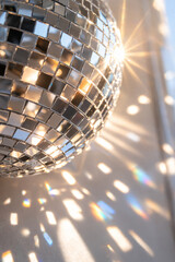 Sparkling disco ball reflecting light in vibrant patterns