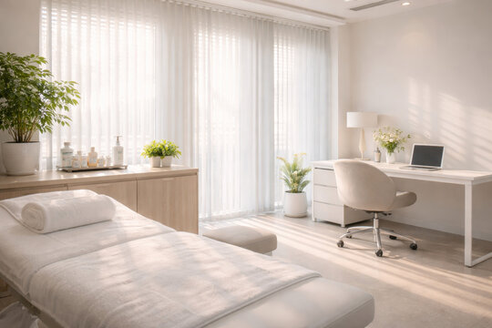 Serene spa room with natural light and calming decor elements