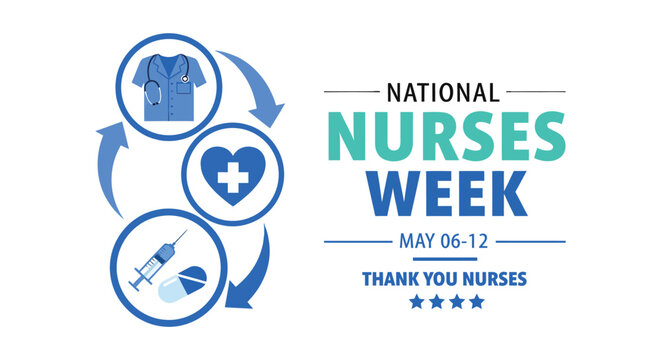 National nurses week celebration graphic with medical symbols