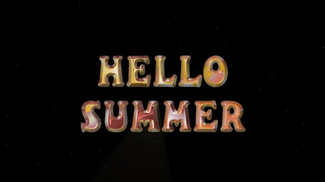 hello summer text animation. 3d render gold chrome text animation. Perfect for background visuals, motion graphics, branding, textiles, wallpapers, and digital design projects.