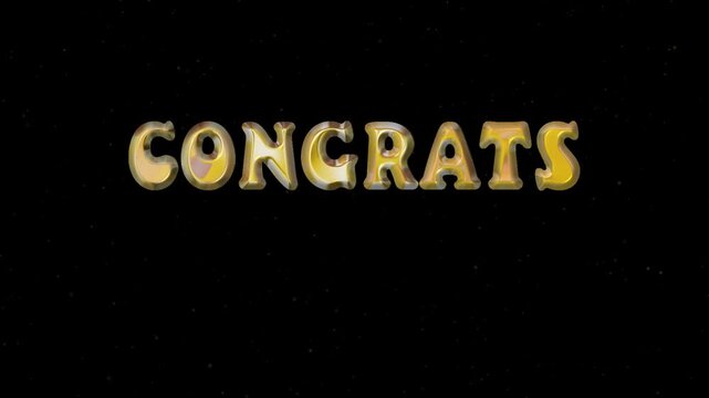 3d gold chrome congrats word on dark background. Perfect for background visuals, motion graphics, branding, textiles, wallpapers, and digital design projects.