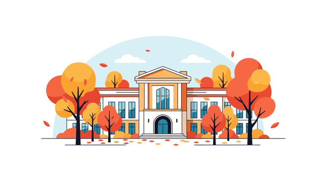 Large Building with Orange Roof Autumn.