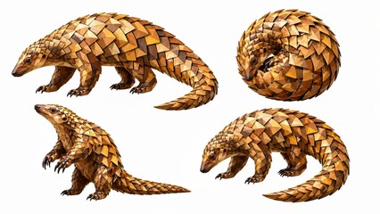 Fototapeta premium Low poly pangolin character set for endangered wildlife conservation concept