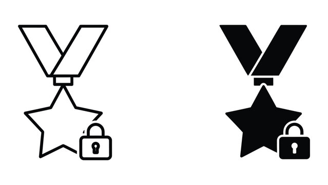 Secure medal with star and lock icon set