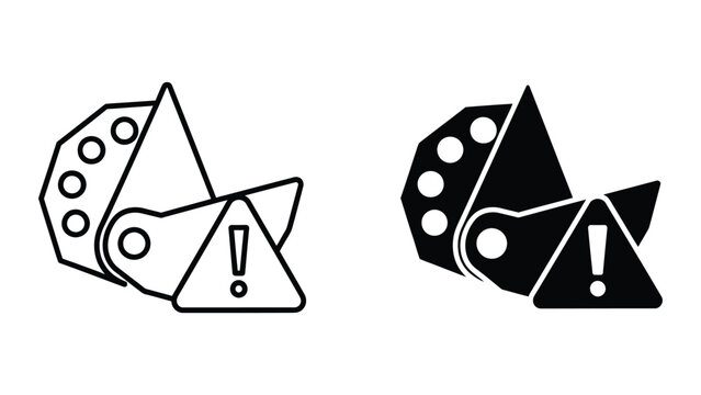 Warning dice icon with exclamation mark