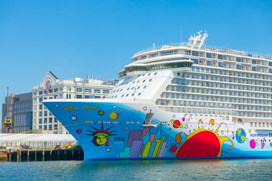 Norwegian Breakaway by Norwegian Cruise Line docked at Boston Cruise Port in Seaport District, city of Boston, Massachusetts MA, USA. 