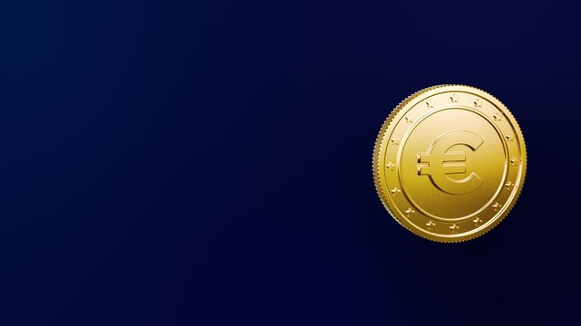 Euro coin spinning with motion blur on blue background loop