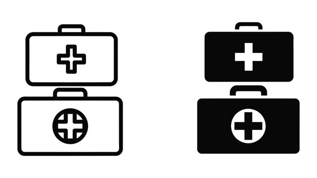 Medical first aid kit icon set with two briefcases