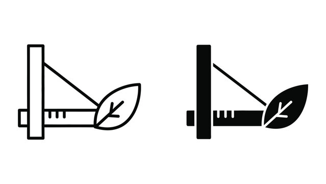 Simple black and white leaf icon with protractor and ruler