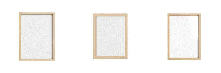 Fototapeta premium Set of Empty Natural Wooden Picture Frame with Isolated on White Background, PNG