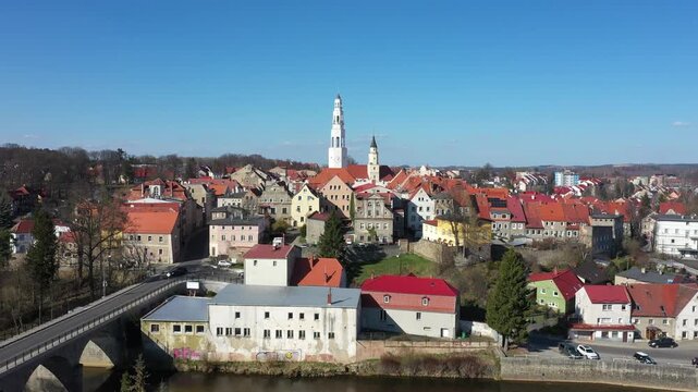 Historic Town Hall in Gryf&oacute;w Śląski from Kwisa River Side - G&oacute;ry Izerskie
