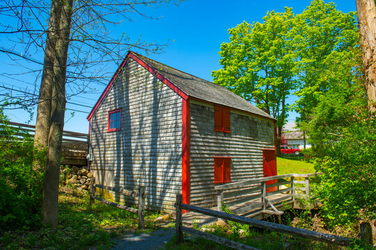 Old Stockbridge Grist Mill in Greenbush village in town of Scituate, Massachusetts MA, USA. 