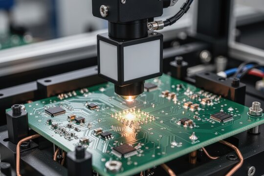 Printed circuit board under automated inspection with precision soldering head