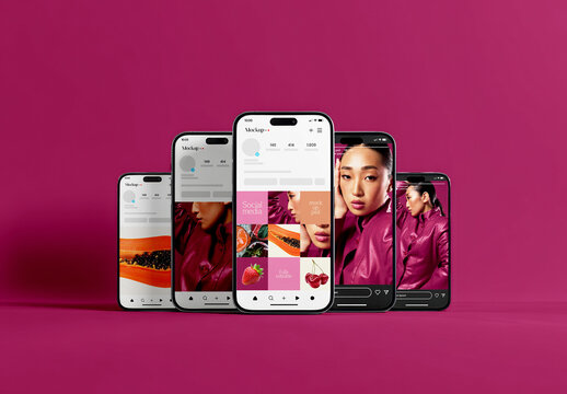 Mobile Social Media Screen Set Mockup