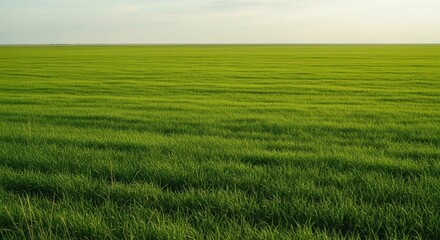 Fototapeta premium Vast Green Grass Field at Sunset