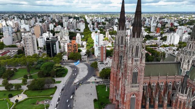 Aerial view of la plata cathedral and cityscape in buenos aires argentina