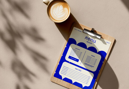 Menu Clipboard Cafe Table Mockup