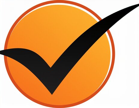 orange circle with black check mark isolated on white background