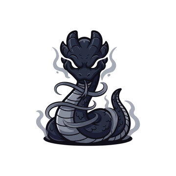 Dark fantasy dragon creature sitting down.