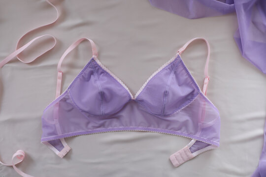 Flat lay with women romantic underwear, top view. Set of glamorous stylish sexy lace lingerie. Beauty, Shopping and fashion concept. Female bra, Lingerie advertising, flat lay top view copy space