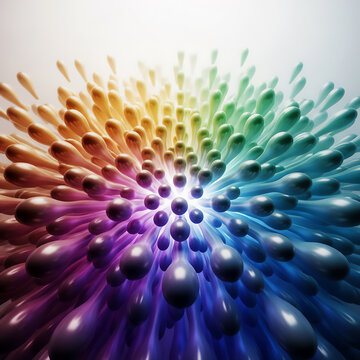 Objects expanding outward from center in radial pattern, symbolizing expansion and growth.