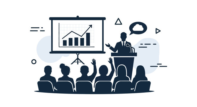 Businessman giving presentation to audience.