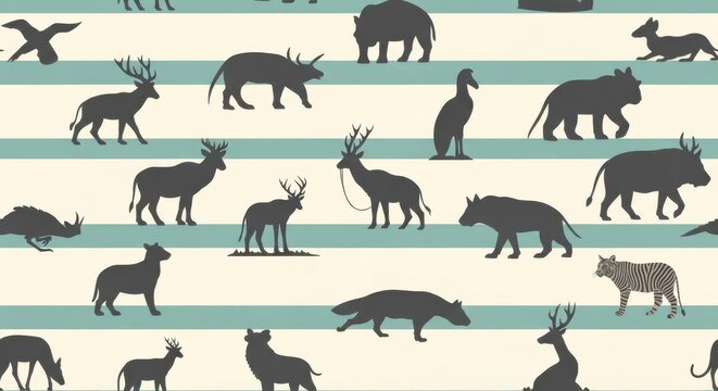 a seamless pattern featuring various animal silhouettes on stripes animal silhouettes seamless patte