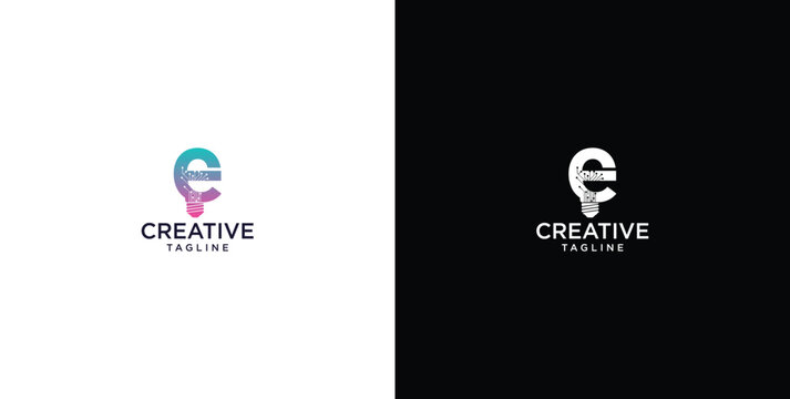 smart bulb tech logo design, creative idea, digital logo technology, initial logo design E