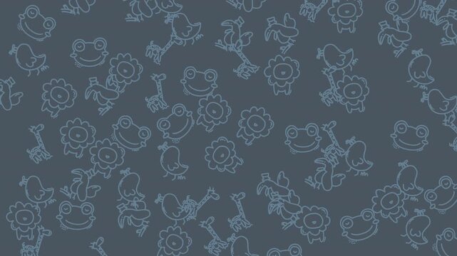 Blue frog, lion, and monkey outlines pattern, great for childrens products, wallpaper, fabric, and stationery design projects.