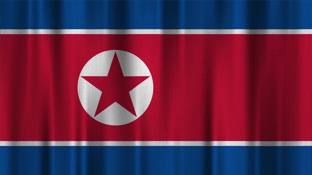 North Korea Flag Animation With Fabric Texture