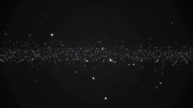 Abstract shimmering particles float in dark space, cosmic dust, galaxy background