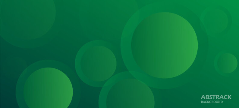 Abstract green background with dynamic circles, glowing circular elements, depth effect, futuristic soft lighting, layered transparent shapes