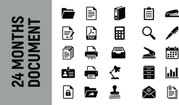 24 months document deadline timeline with office supplies flat design vector illustration
