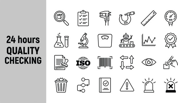 24/7 quality control and inspection process flat design vector illustration