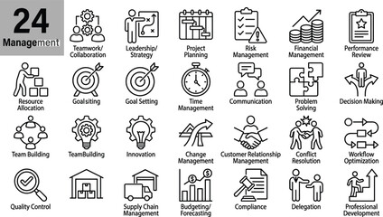 24 business and productivity icons set in flat design vector illustration © jannat Stock