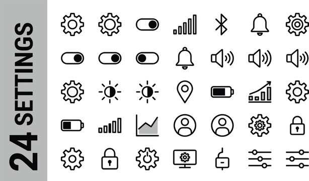 24 settings icons collection flat design vector illustration isolated on white background