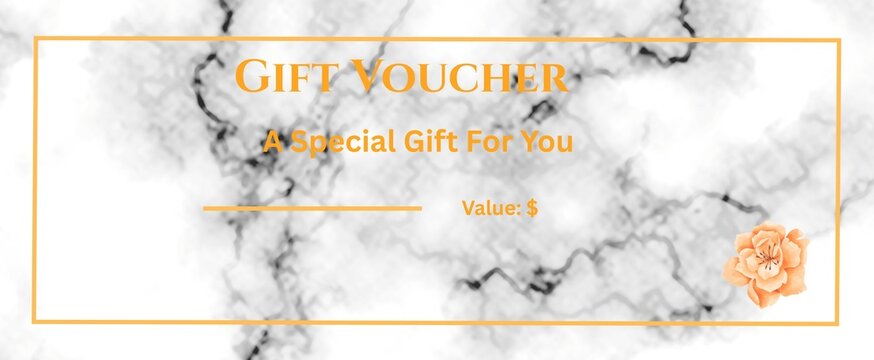 Elegant Black and White Marble Gift Voucher Template with Gold Frame