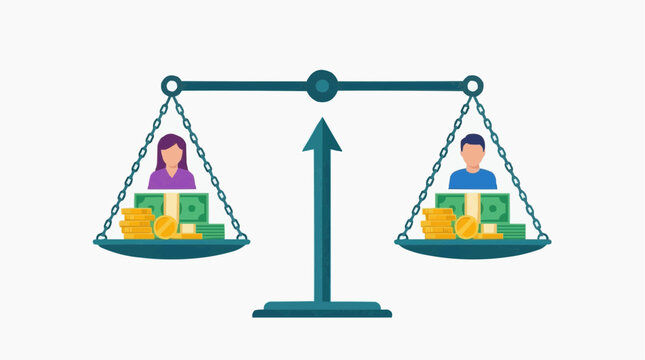 An illustration of financial equality depicts a balanced scale, symbolizing fairness and equal opportunity, showcasing the equilibrium between genders.