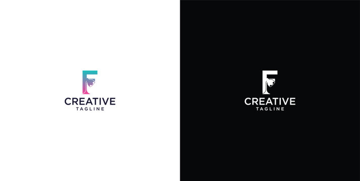 smart bulb tech logo design, creative idea, digital logo technology, initial logo design F
