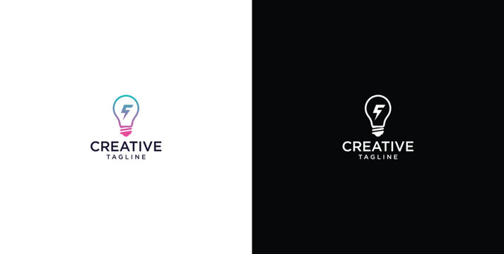 smart bulb tech logo design, creative idea, digital logo technology, initial logo design F