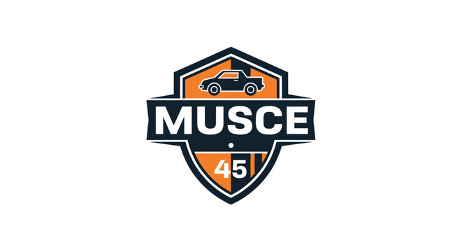 Vintage muscle car logo with shield and number 45 on emblem