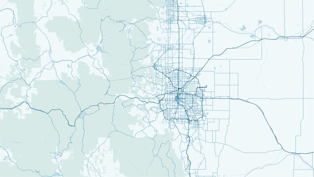 Modern minimalist vector map of Denver, Colorado. High-quality scalable illustration of Denver city grid, downtown, and Rocky Mountains foothills for posters and urban design.