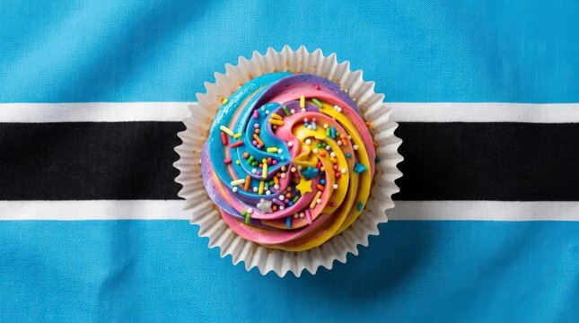 Rainbow cupcake on Botswana flag background